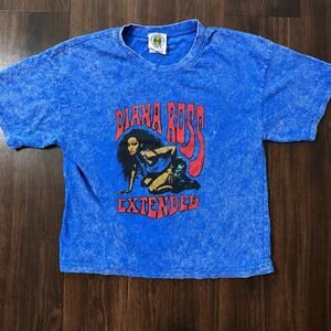 Diana Ross Extended Graphic T Shirt XS Blue Acid Wash Vintage Style Band Tee